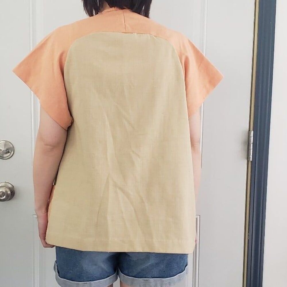 80s/90s Coral and Tan Linen(?)‎ Top - Picture 3 of 3